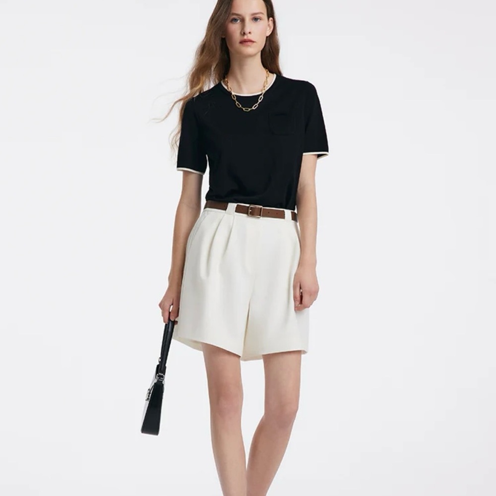 Goelia Ivory Pleated A-Line Shorts Belted High Waist Size 0 25 NEW Tags